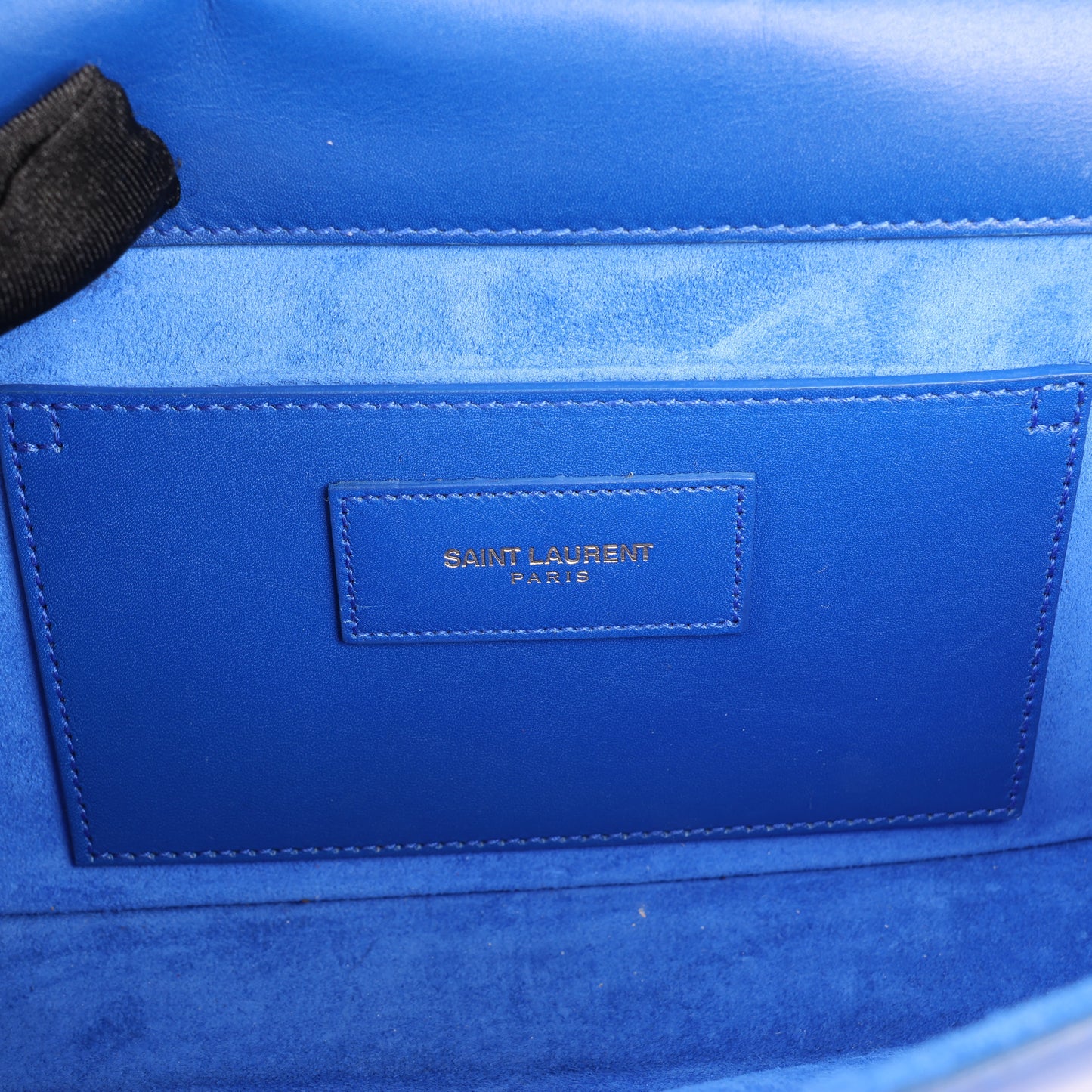 Saint Laurent Paris Pochette Kate Monogramme en cuir lisse bleu Majorelle