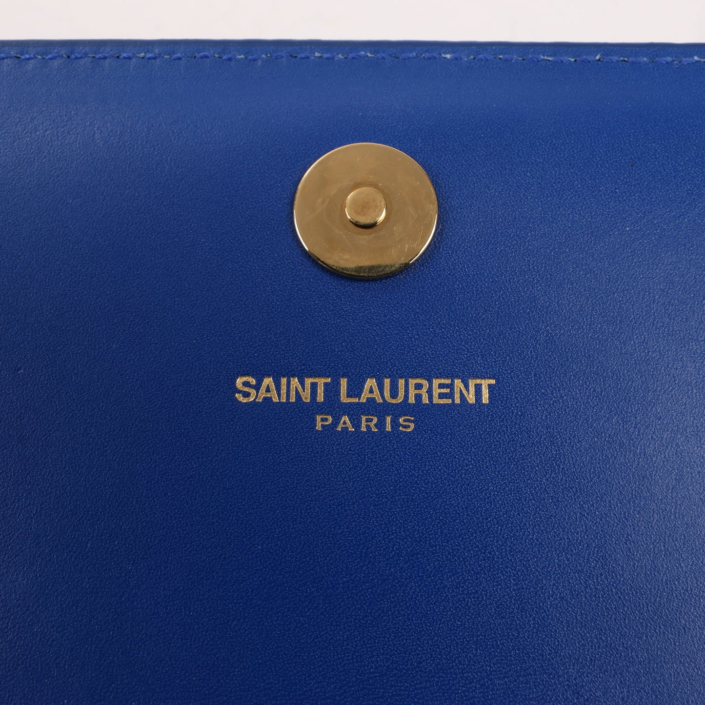 Saint Laurent Paris Pochette Kate Monogramme en cuir lisse bleu Majorelle