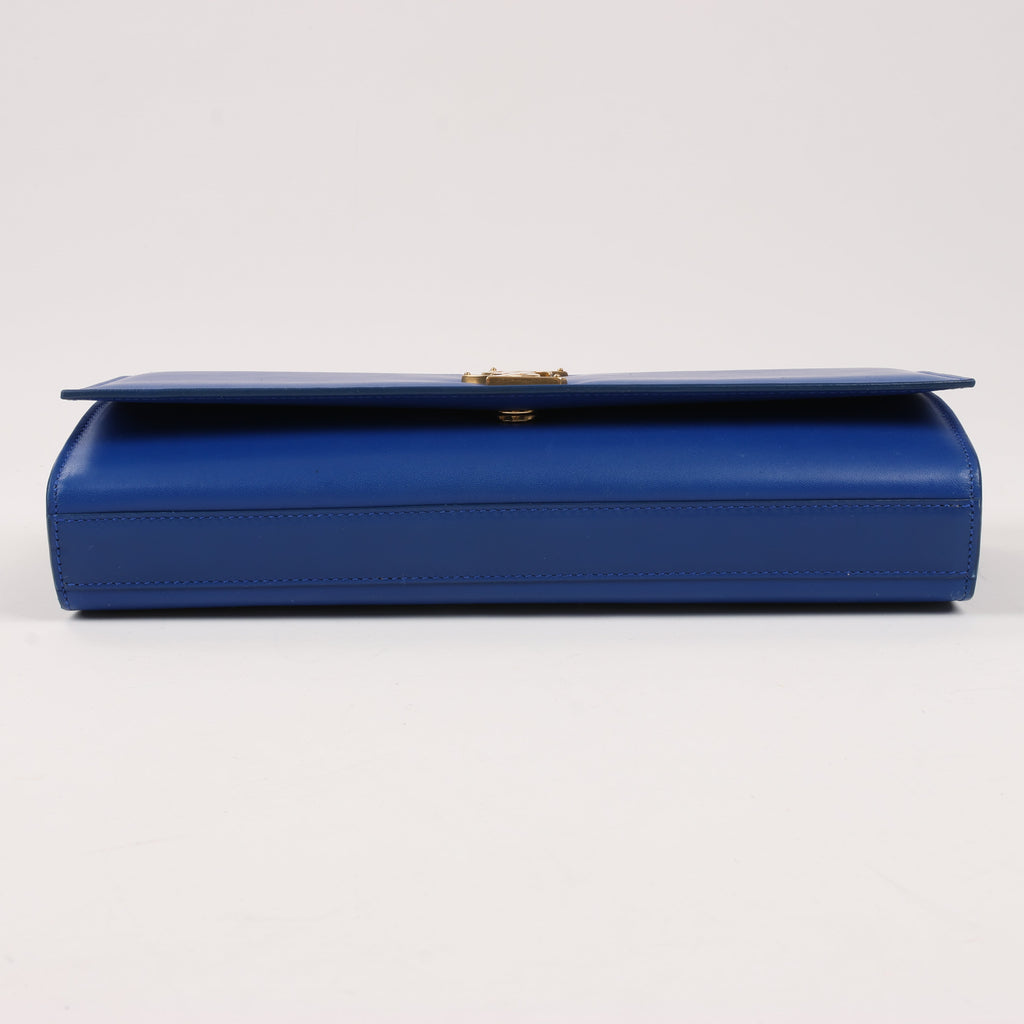 Saint Laurent Paris Kate Monogramme Smooth Leather Clutch in Blue Majorelle