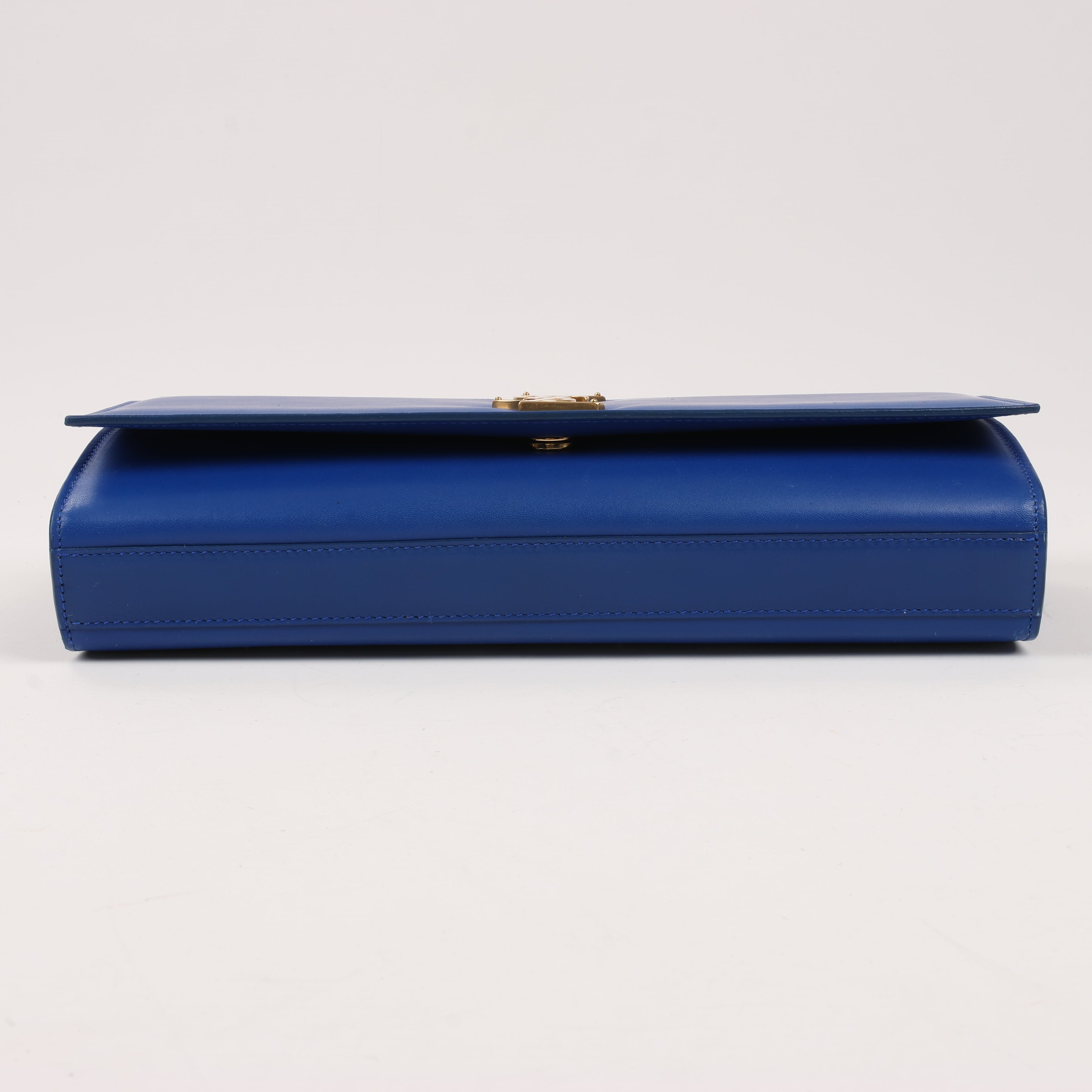 Saint Laurent Paris Kate Monogramme Smooth Leather Clutch in Blue Majorelle