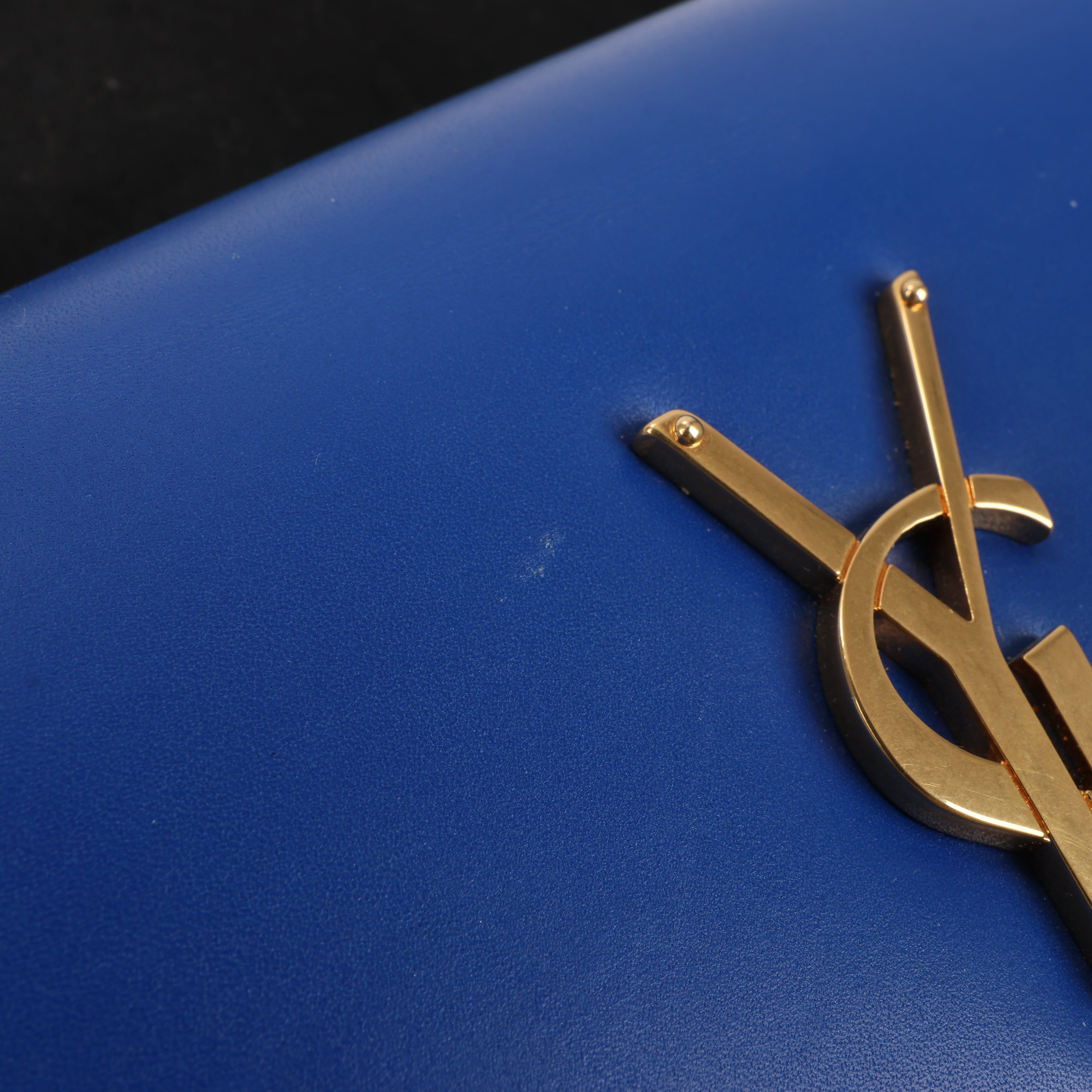 Saint Laurent Paris Kate Monogramme Smooth Leather Clutch in Blue Majorelle