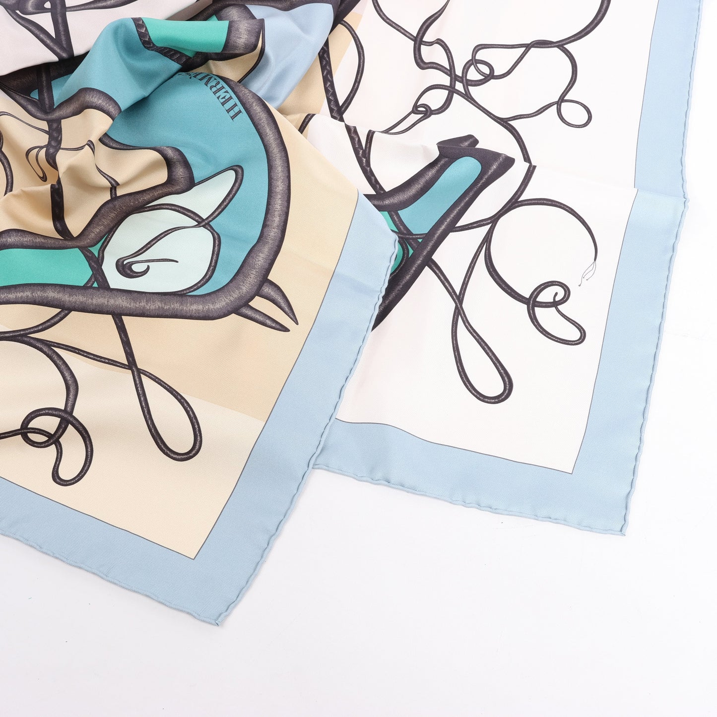 Hermès Carré 90 "Coup De Fouet" Silk handkerchief in Beige