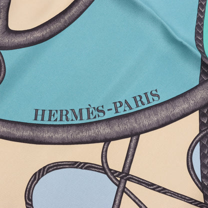 Hermès Carré 90 "Coup De Fouet" Silk handkerchief in Beige