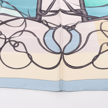 Hermès Carré 90 "Coup De Fouet" Silk handkerchief in Beige