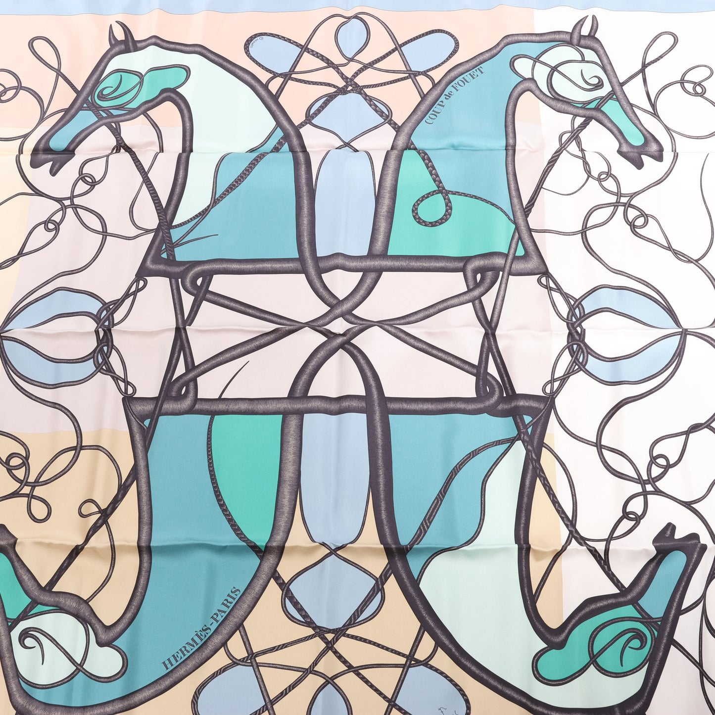 Hermès Carré 90 "Coup De Fouet" Silk handkerchief in Beige