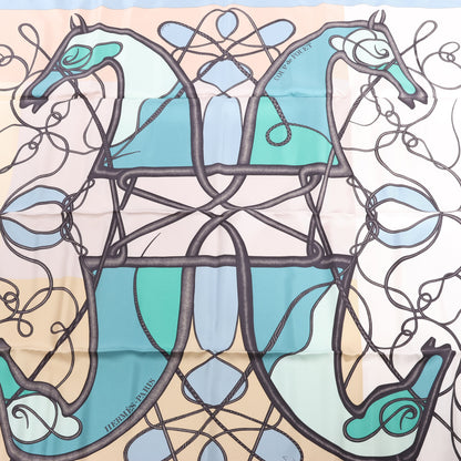 Hermès Carré 90 "Coup De Fouet" Silk handkerchief in Beige