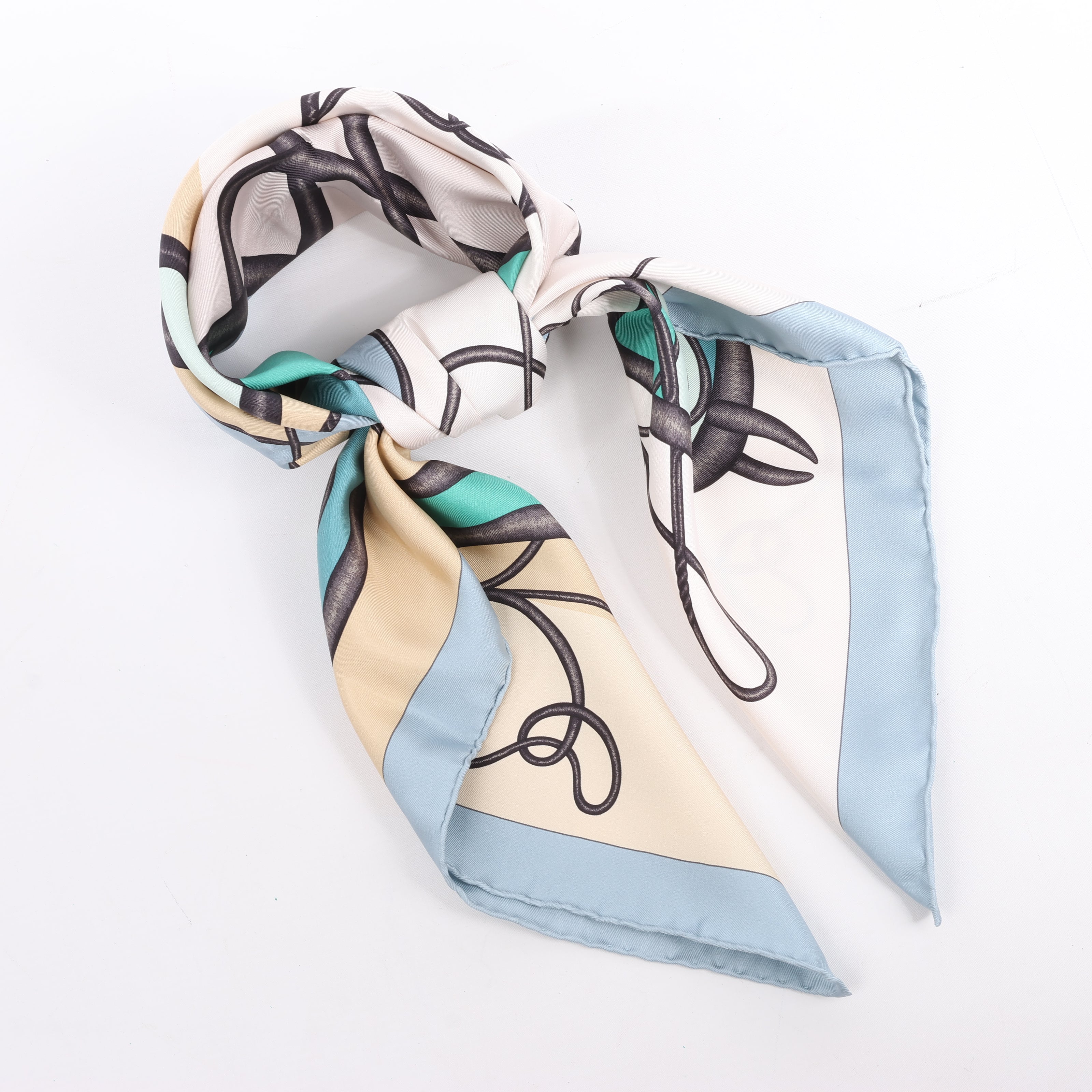 Hermès Carré 90 "Coup De Fouet" Silk handkerchief in Beige