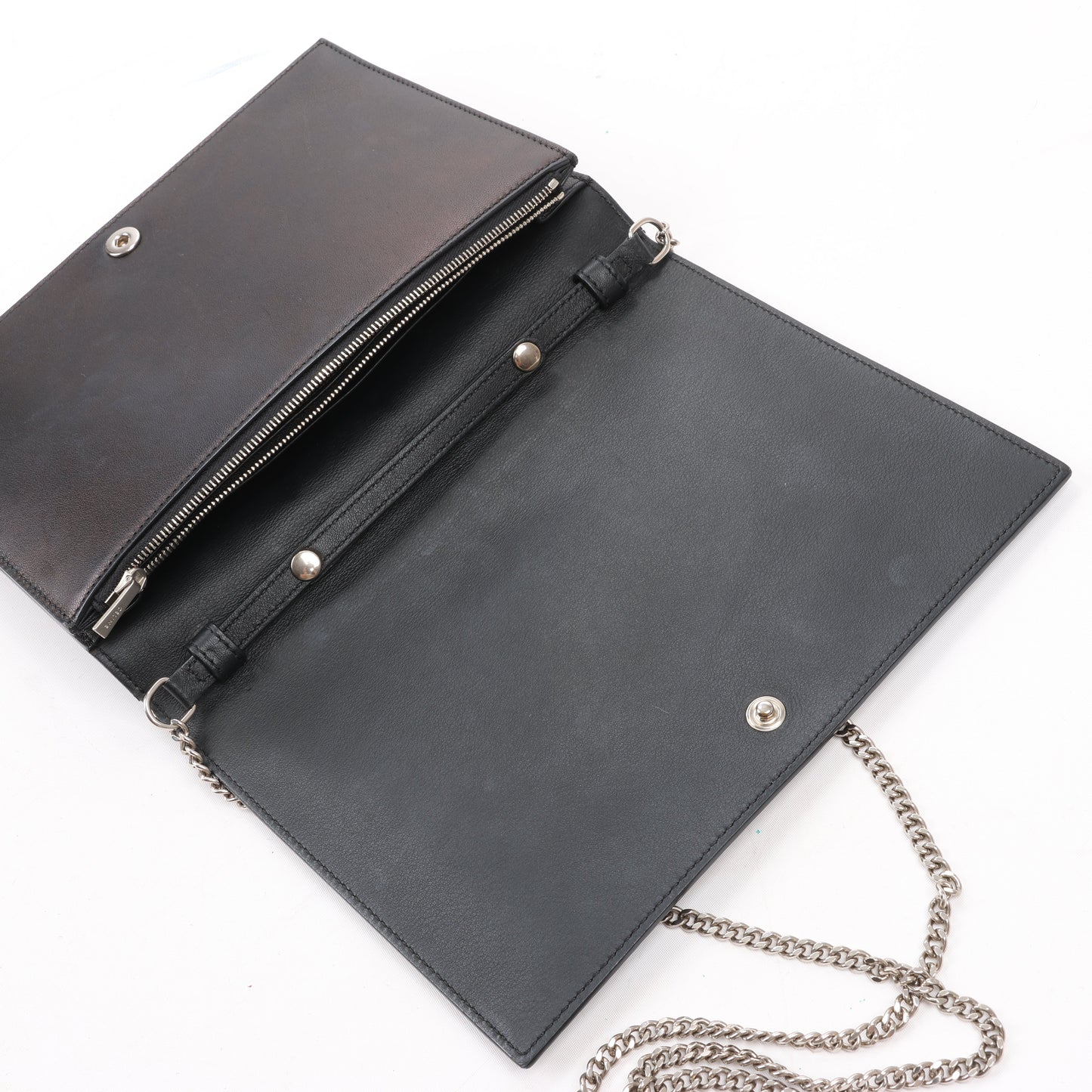 Celine Frame Evening Leather Chain Shoulder Bag in Black × White