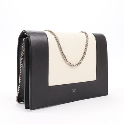 Celine Frame Evening Leather Chain Shoulder Bag in Black × White