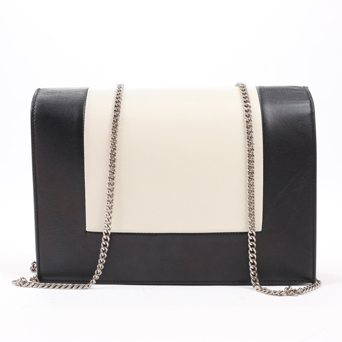 Celine Frame Evening Leather Chain Shoulder Bag in Black × White