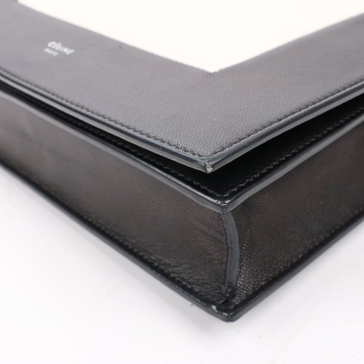 Celine Frame Evening Leather Chain Shoulder Bag in Black × White