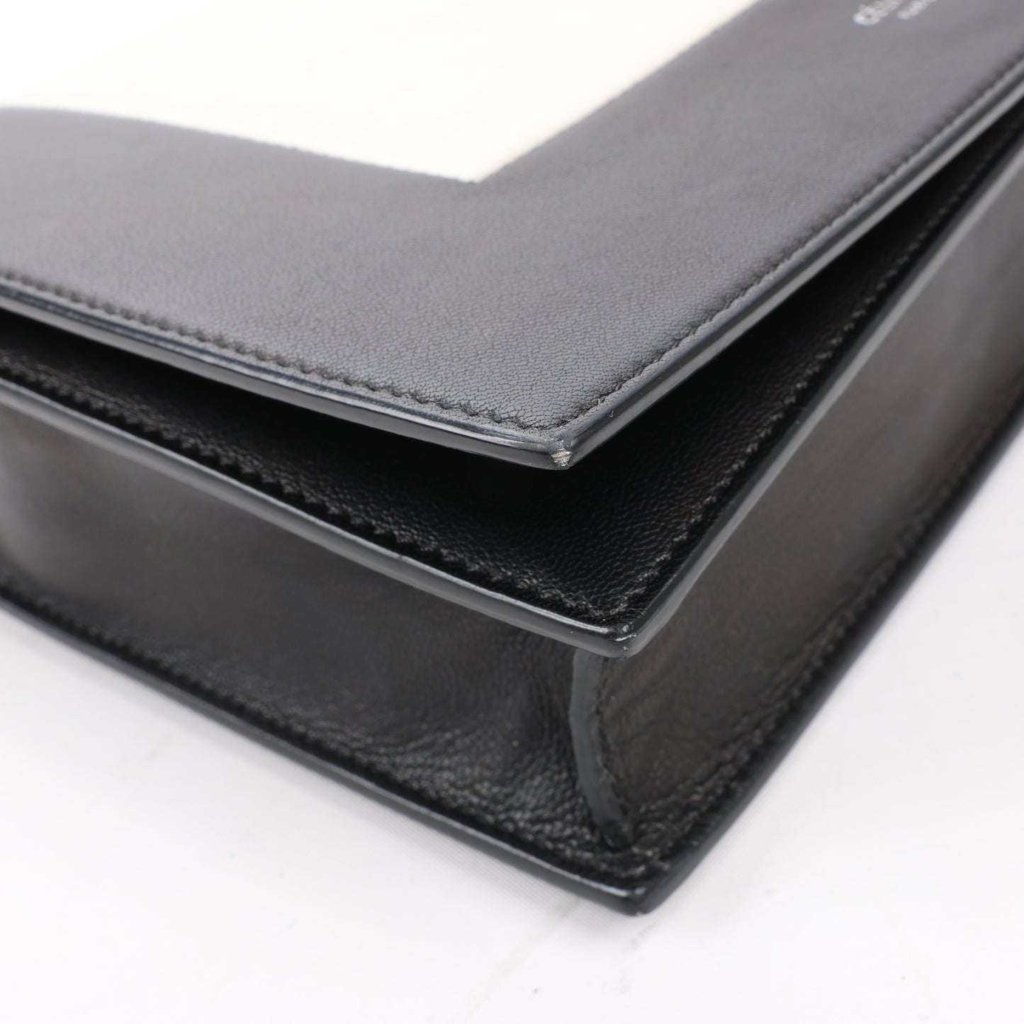 Celine Frame Evening Leather Chain Shoulder Bag in Black × White