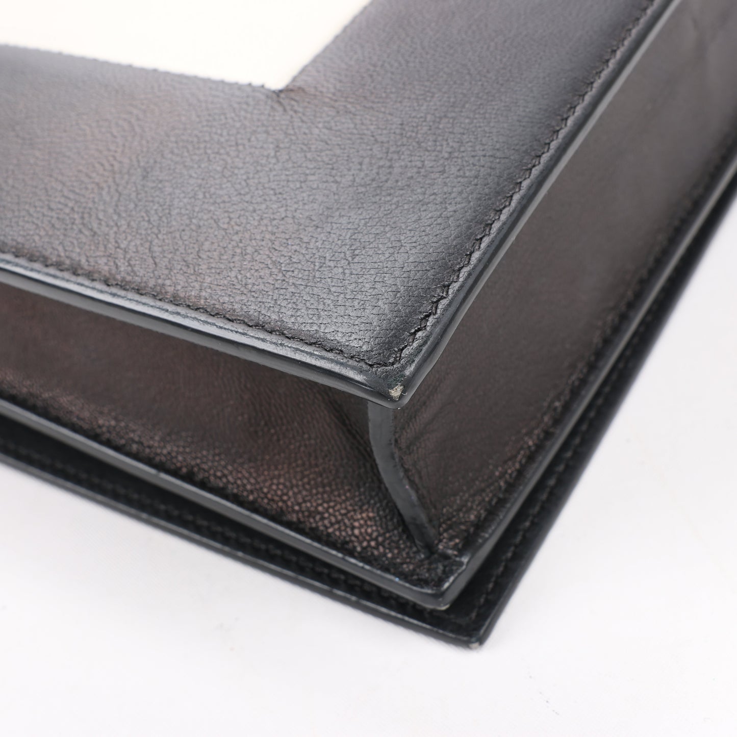 Celine Frame Evening Leather Chain Shoulder Bag in Black × White