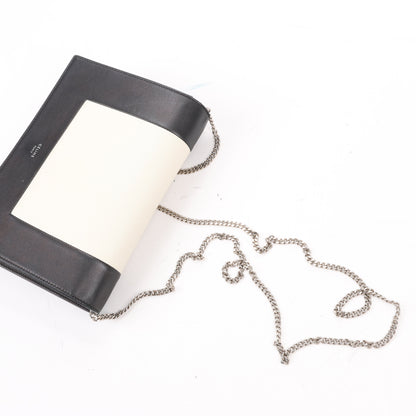 Celine Frame Evening Leather Chain Shoulder Bag in Black × White