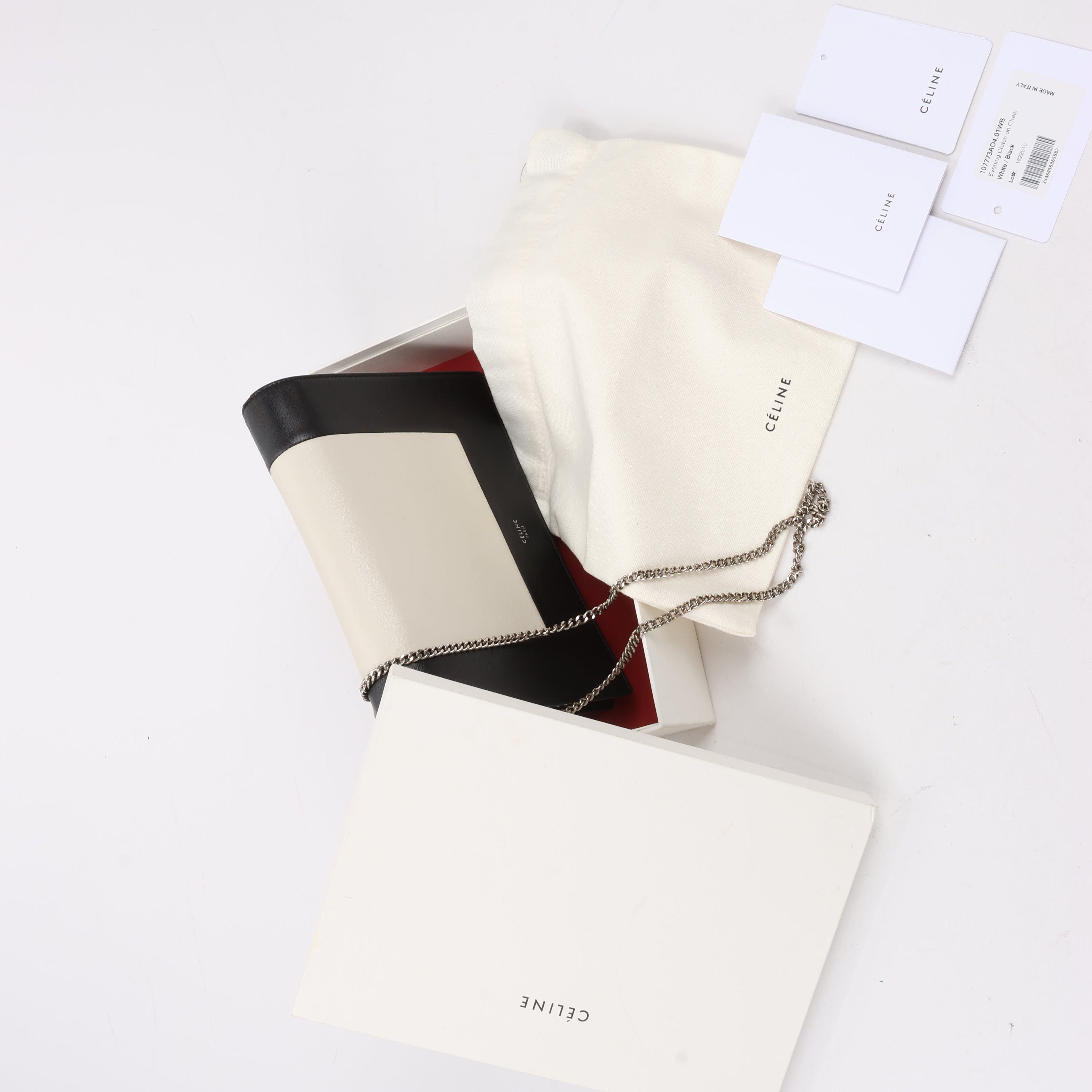 Celine Frame Evening Leather Chain Shoulder Bag in Black × White
