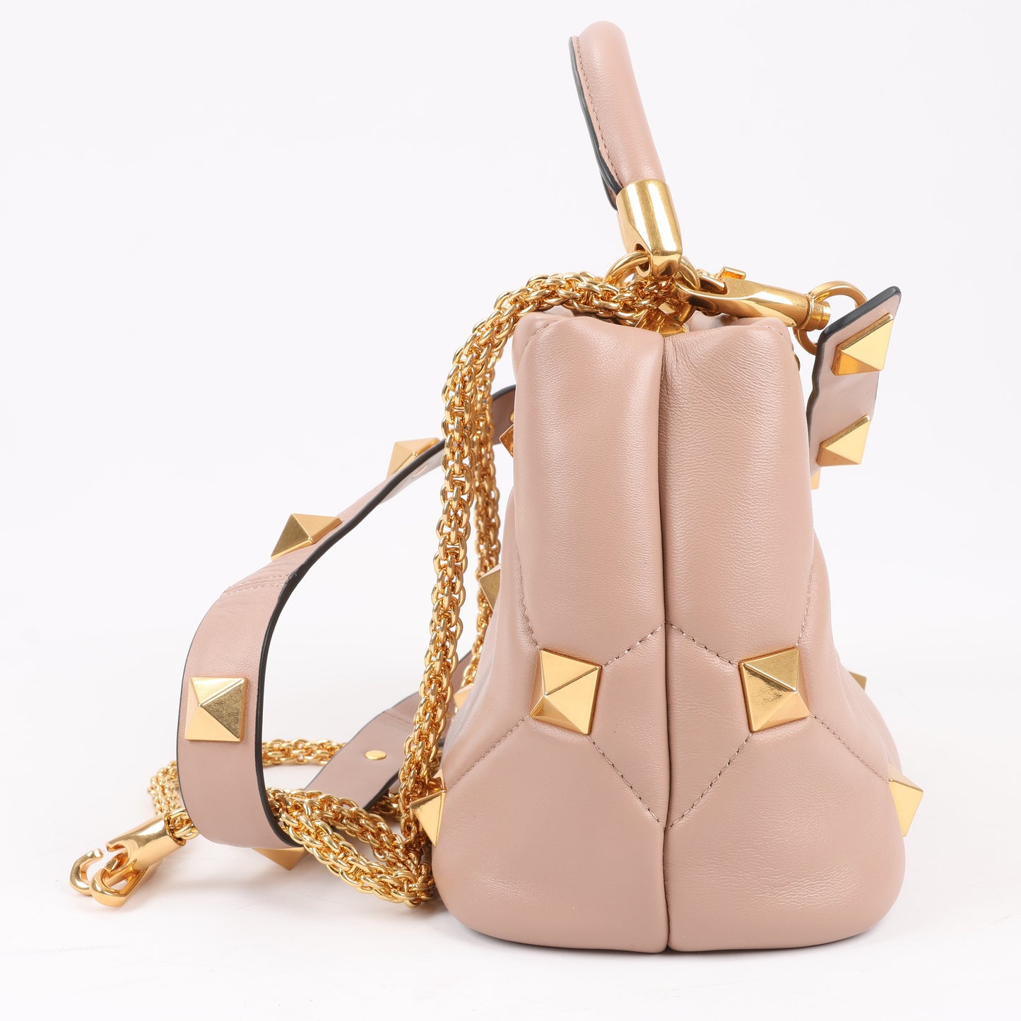 Sac à main 3 compartiments en cuir Roman Studs Valentino Garavani beige poudré