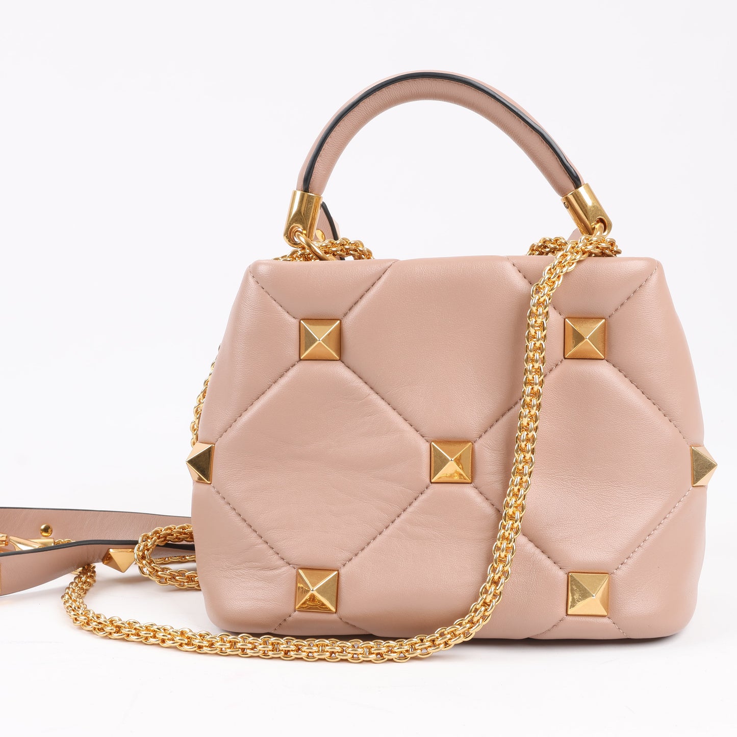 Sac à main 3 compartiments en cuir Roman Studs Valentino Garavani beige poudré