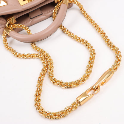 Sac à main 3 compartiments en cuir Roman Studs Valentino Garavani beige poudré