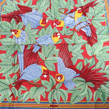 Hermès Carré 90 "LES PERROQUETS" Silk handkerchief in Burgundy