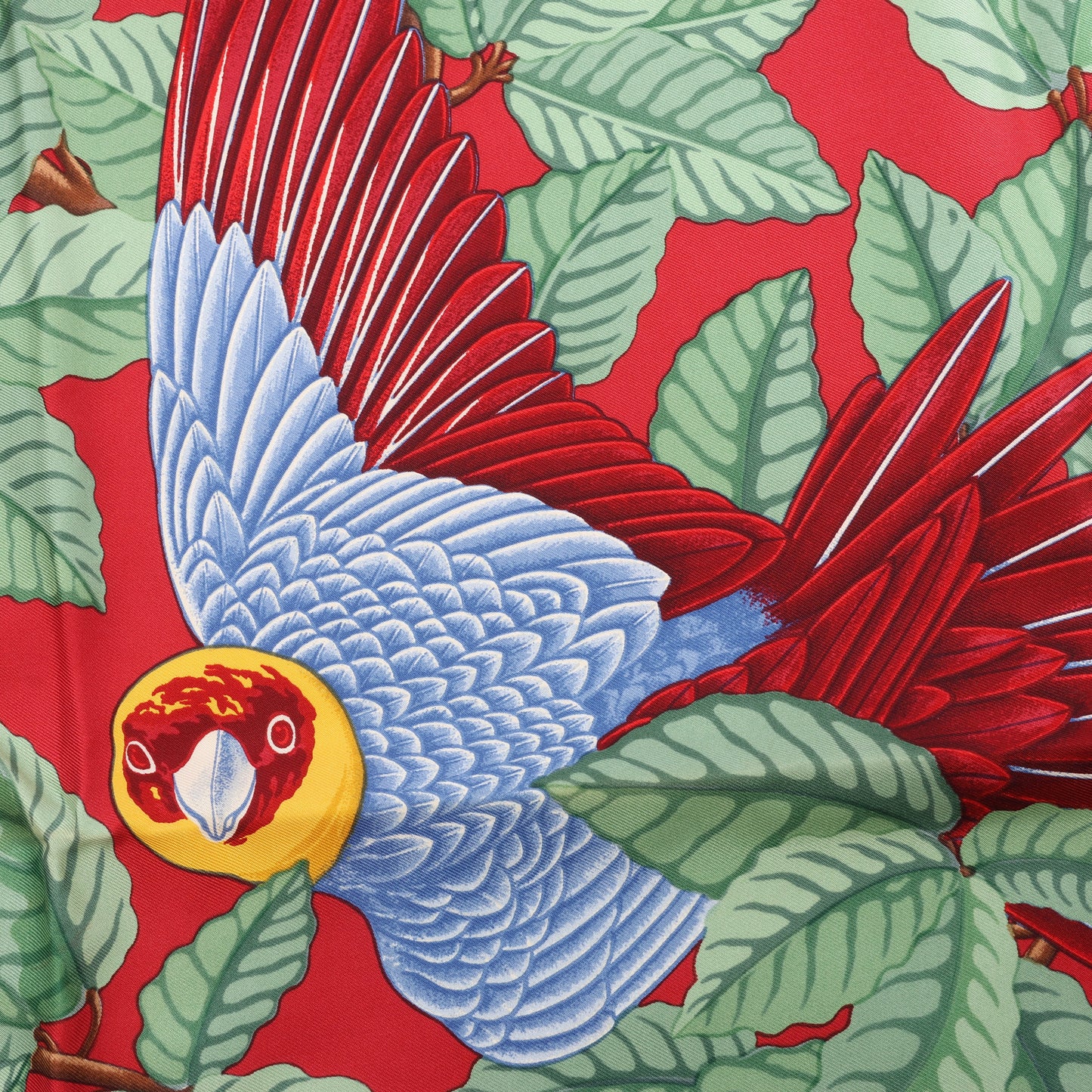 Hermès Carré 90 "LES PERROQUETS" Silk handkerchief in Burgundy