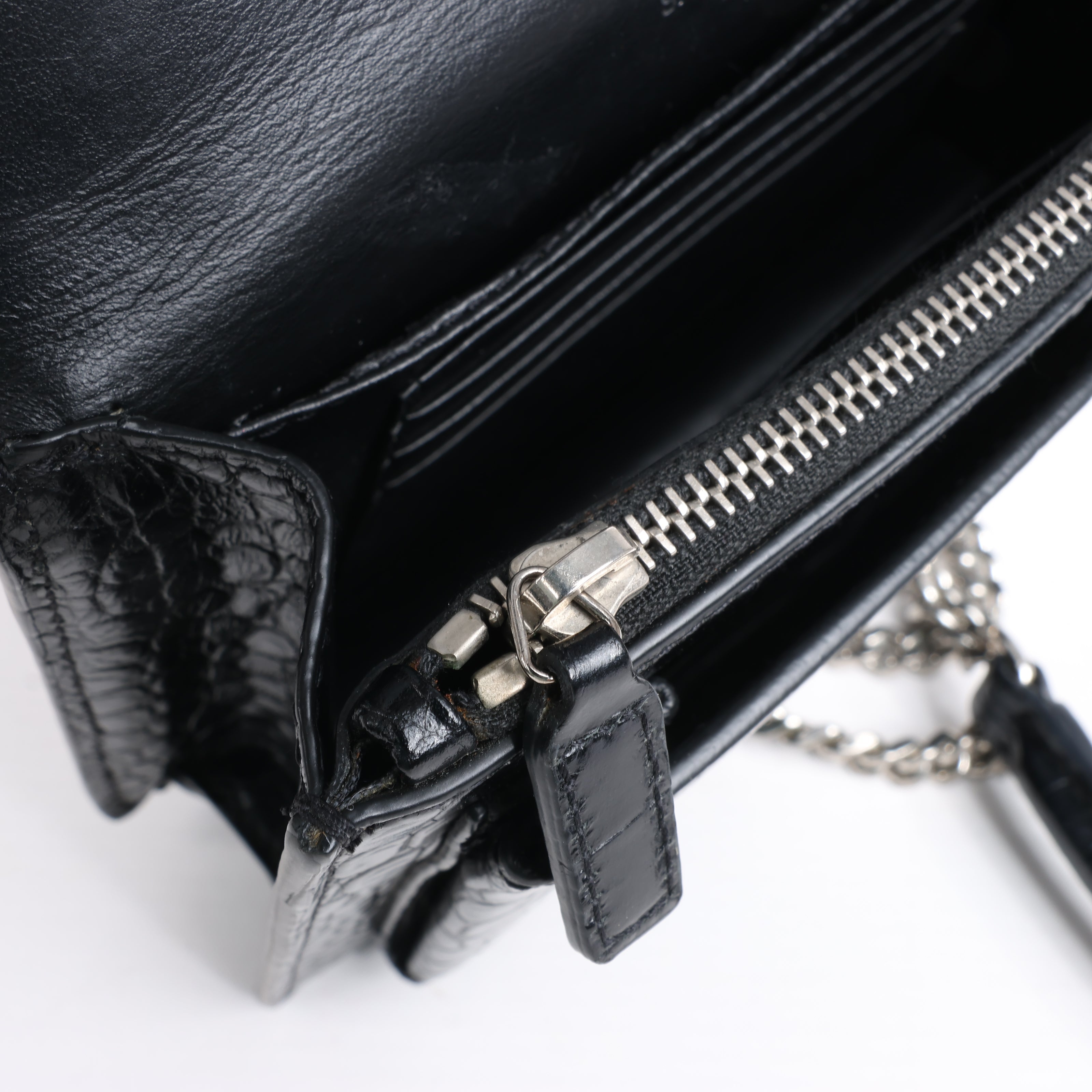 Saint Laurent Paris Sunset Mock Croc Shoulder Bag in Black