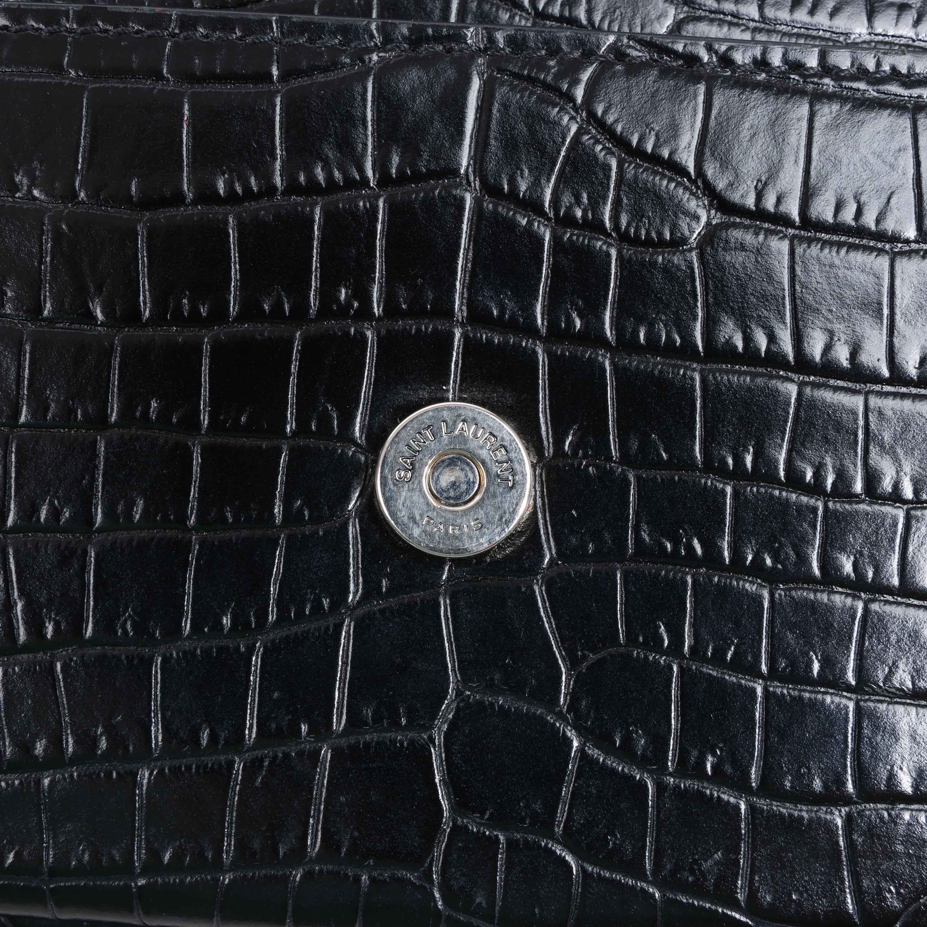 Saint Laurent Paris Sunset Mock Croc Shoulder Bag in Black