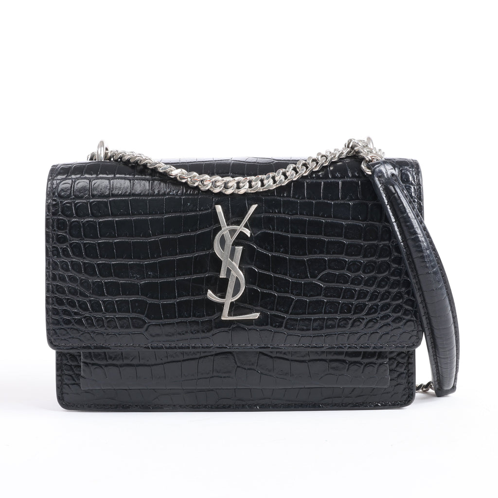 Saint Laurent Paris Sunset Mock Croc Shoulder Bag in Black