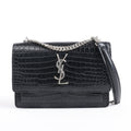 Saint Laurent Paris Sunset Mock Croc Shoulder Bag in Black