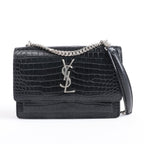 Saint Laurent Paris Sunset Mock Croc Shoulder Bag in Black