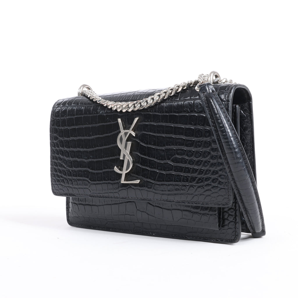 Saint Laurent Paris Sunset Mock Croc Shoulder Bag in Black