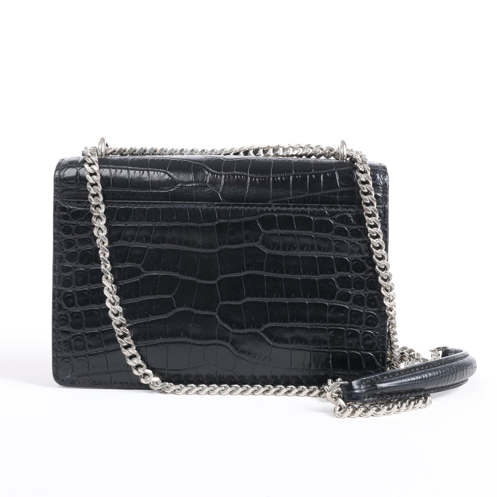 Saint Laurent Paris Sunset Mock Croc Shoulder Bag in Black