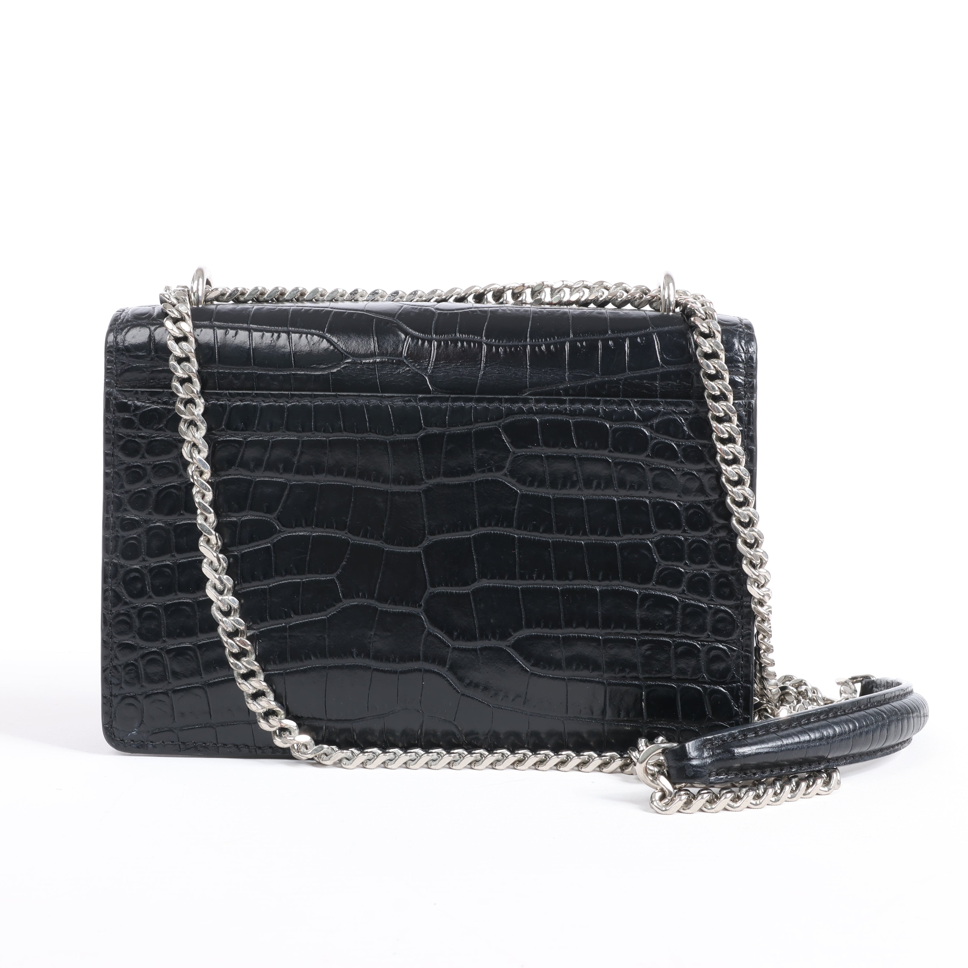 Saint Laurent Paris Sunset Mock Croc Shoulder Bag in Black