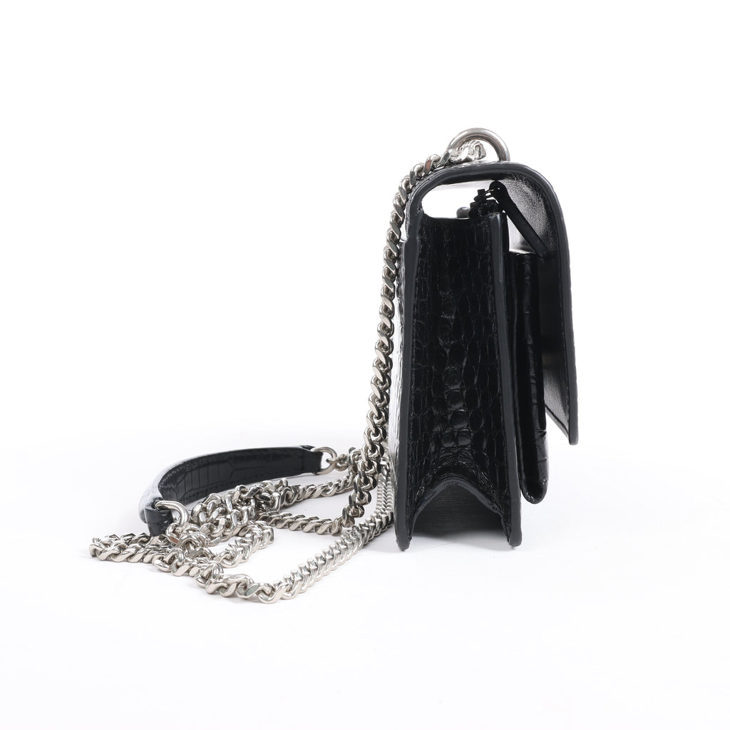 Saint Laurent Paris Sunset Mock Croc Shoulder Bag in Black