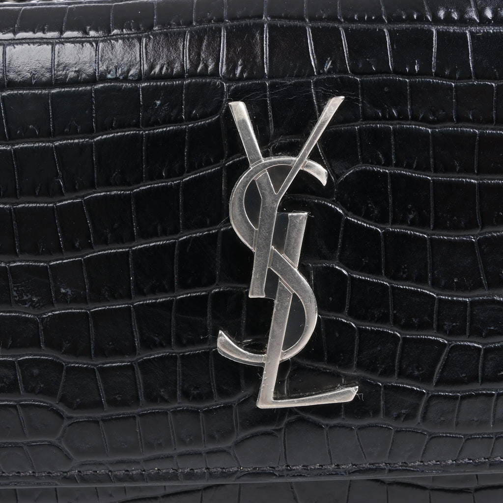 Saint Laurent Paris Sunset Mock Croc Shoulder Bag in Black