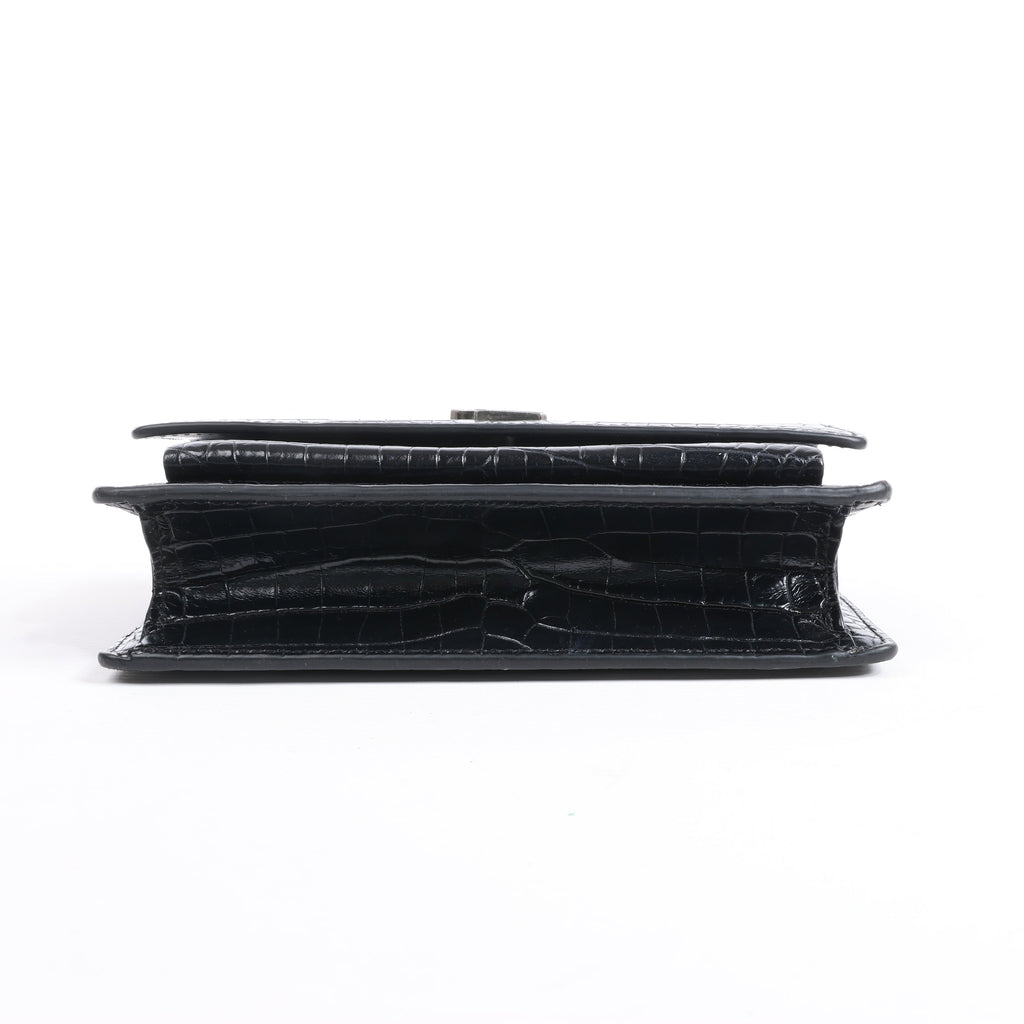 Saint Laurent Paris Sunset Mock Croc Shoulder Bag in Black