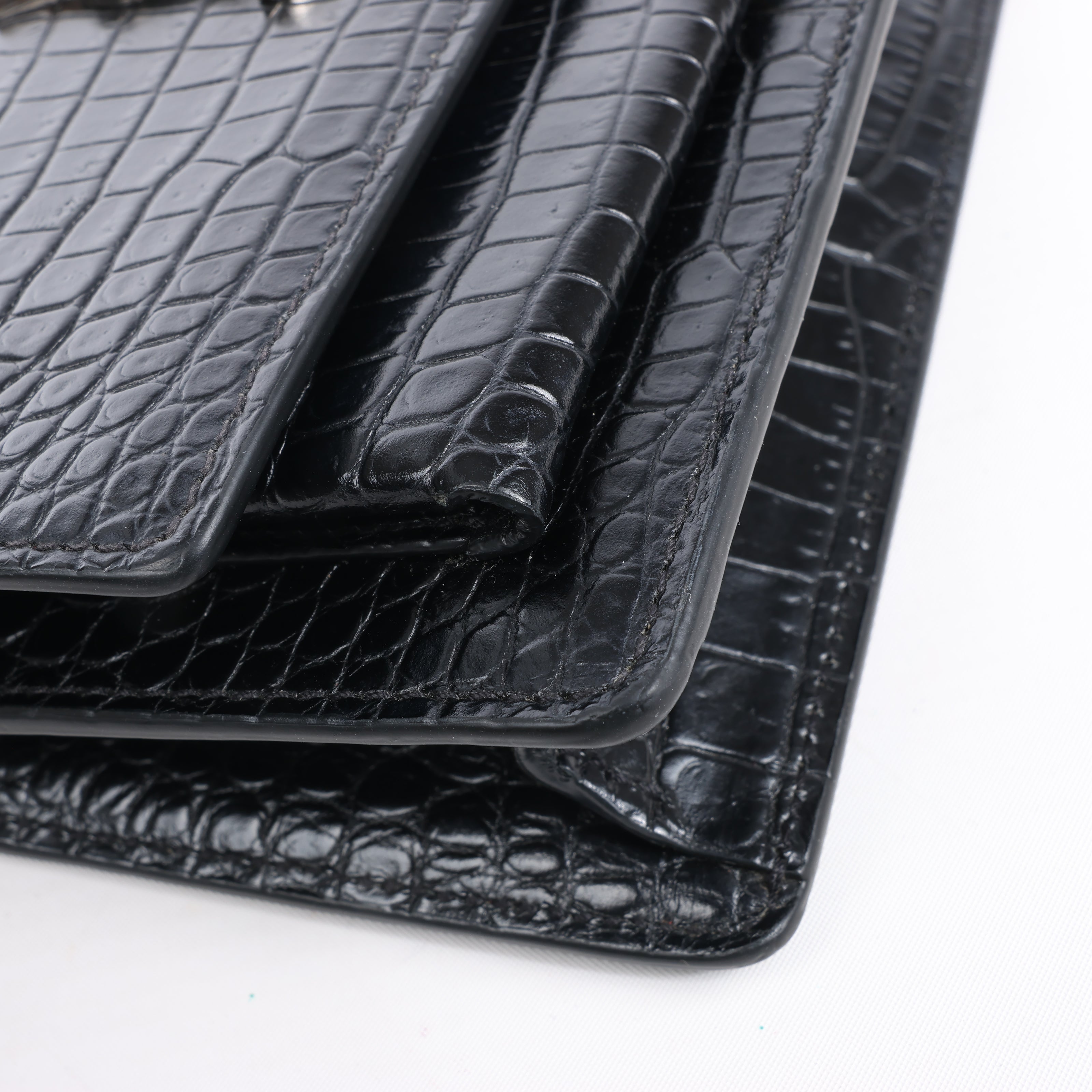 Saint Laurent Paris Sunset Mock Croc Shoulder Bag in Black