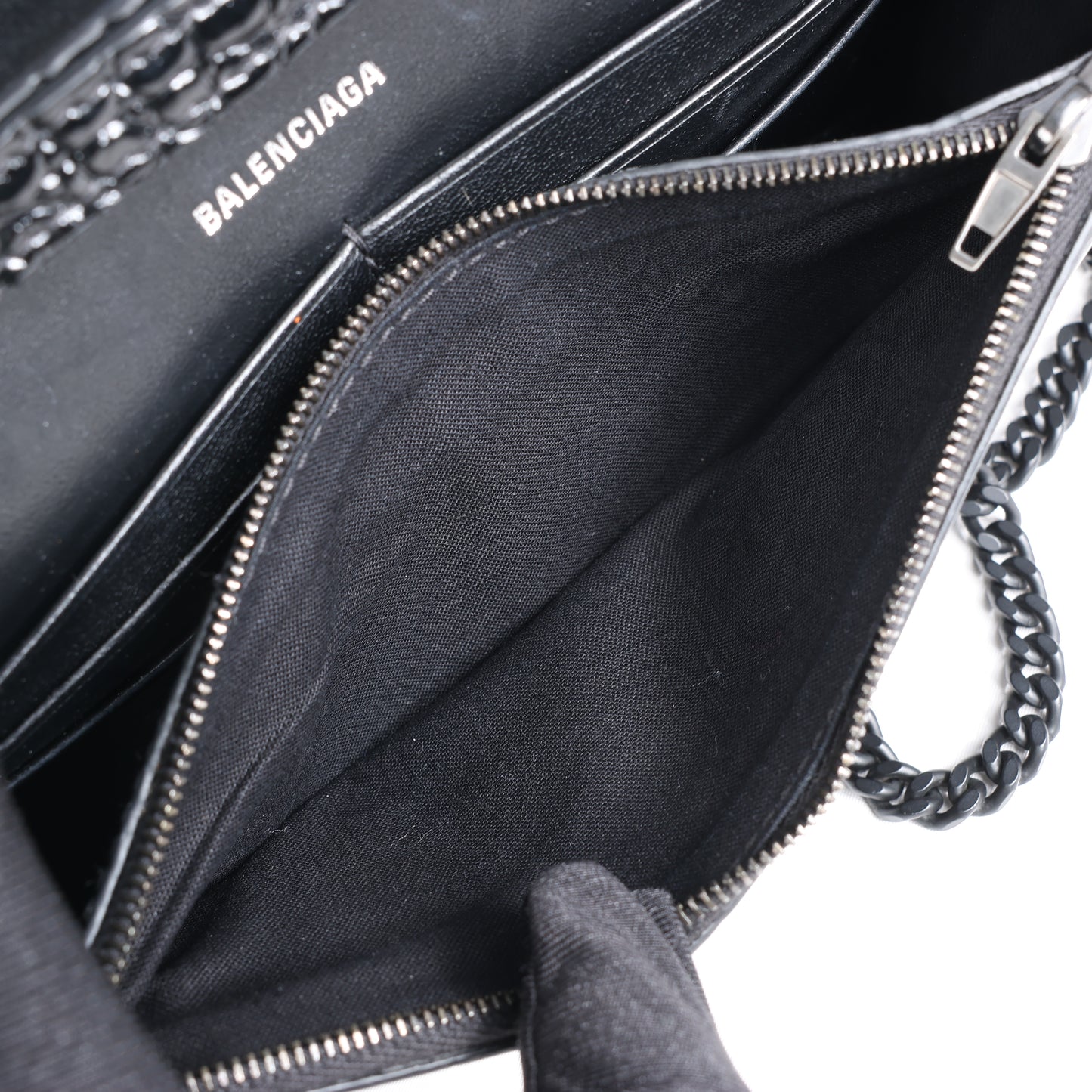 Sac à bandoulière Balenciaga Hourglass Mock Croc en noir