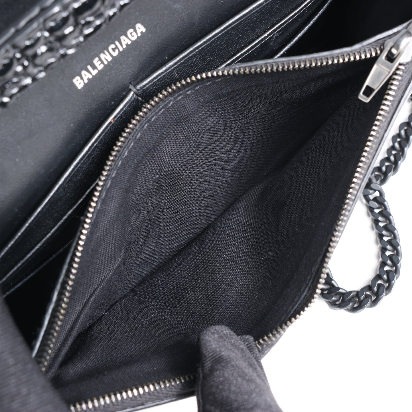 Balenciaga Hourglass Mock Croc Shoulder bag in Black