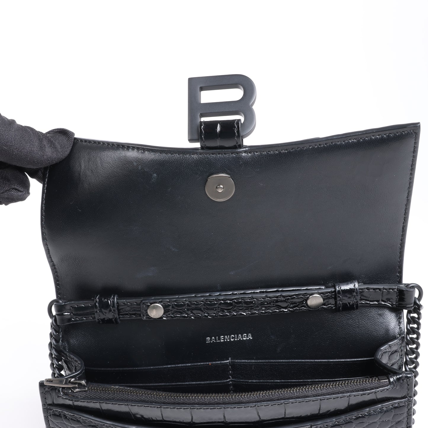 Sac à bandoulière Balenciaga Hourglass Mock Croc en noir