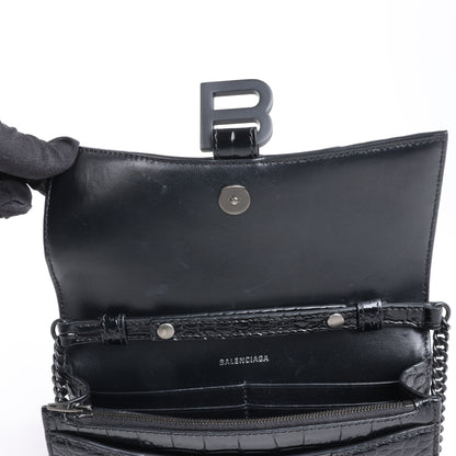 Sac à bandoulière Balenciaga Hourglass Mock Croc en noir