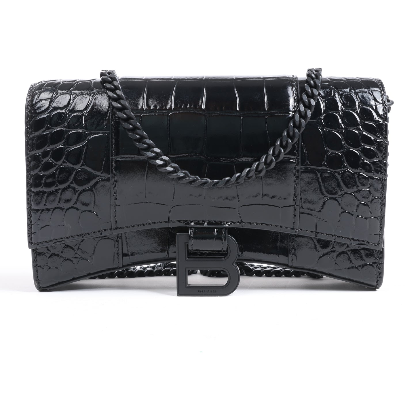 Sac à bandoulière Balenciaga Hourglass Mock Croc en noir