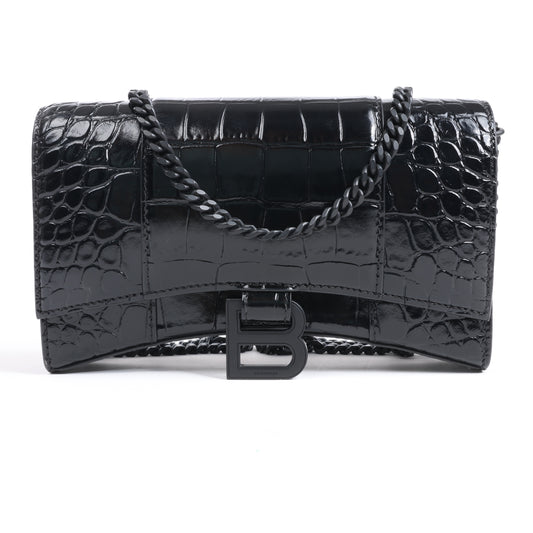 Balenciaga Hourglass Mock Croc Shoulder bag in Black