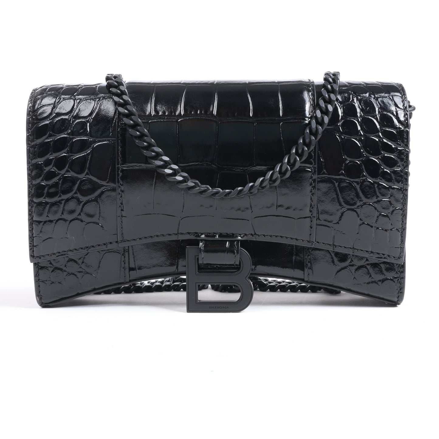 Balenciaga Hourglass Mock Croc Shoulder bag in Black