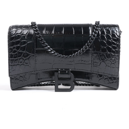 Balenciaga Hourglass Mock Croc Shoulder bag in Black