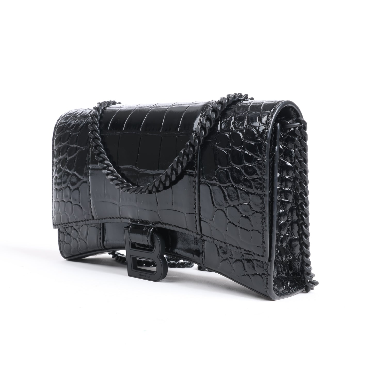 Sac à bandoulière Balenciaga Hourglass Mock Croc en noir