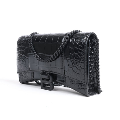Sac à bandoulière Balenciaga Hourglass Mock Croc en noir