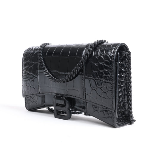 Balenciaga Hourglass Mock Croc Shoulder bag in Black