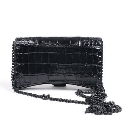 Sac à bandoulière Balenciaga Hourglass Mock Croc en noir