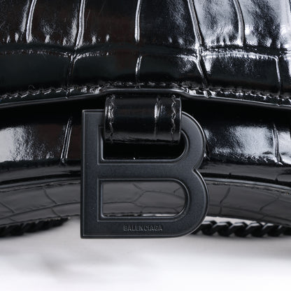 Sac à bandoulière Balenciaga Hourglass Mock Croc en noir