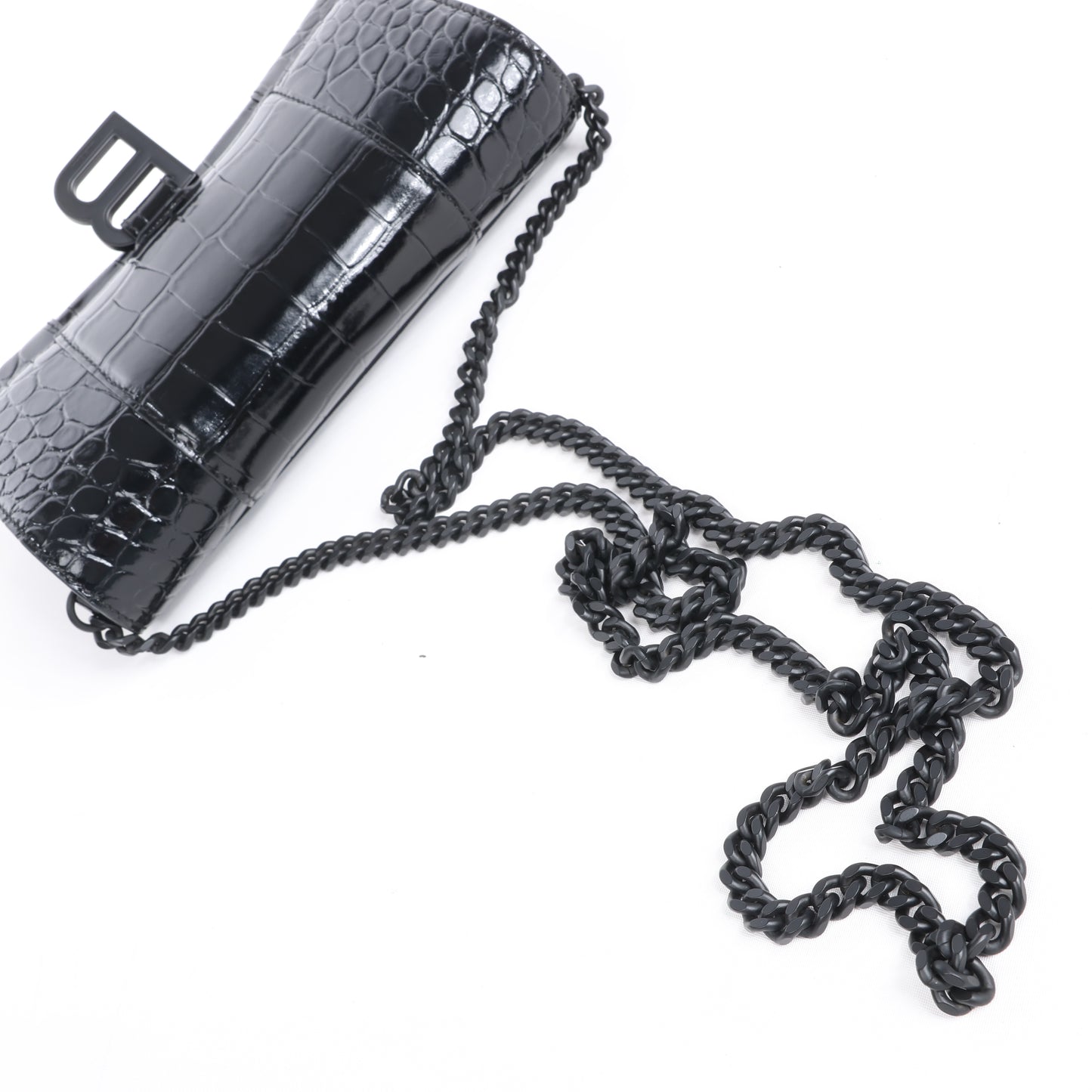 Sac à bandoulière Balenciaga Hourglass Mock Croc en noir
